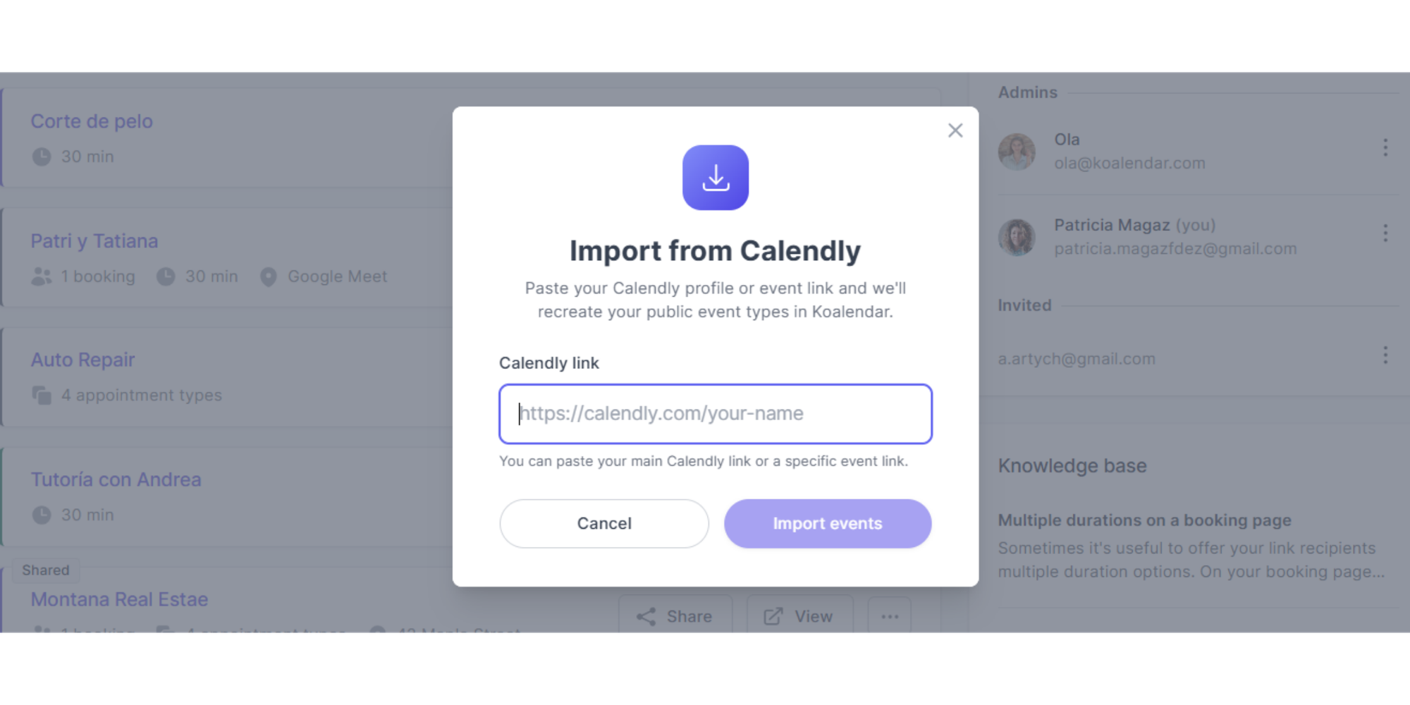 Import Calendly events to Koalendar
